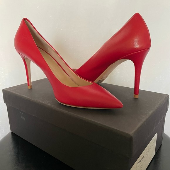 Theory Demeura Nappa Red Italian Lamb Leather Pointed Toe High Heel Pumps - Picture 10 of 16